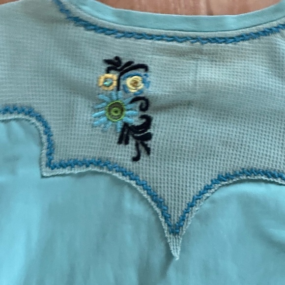 Double D Ranch Turquoise Long Sleeve Embroidered Western "Kick It UP" SZ M - Picture 3 of 6